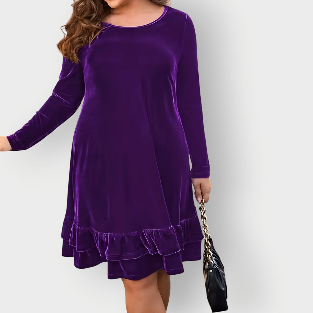 Florimay Celeste Classic Midi Dress shown in multiple color options — red, green, bronze, blue, and violet
