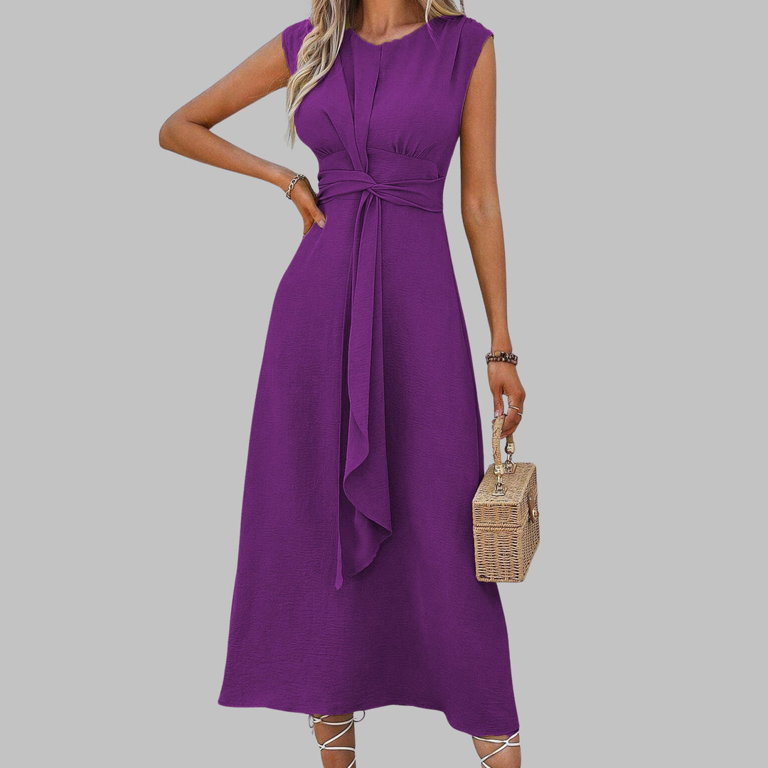 Flat lay of the Celeste belted midi dress showing color options and fabric drape