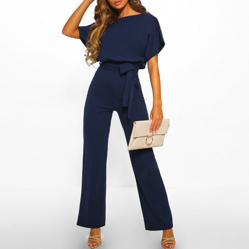 Front view of the Celeste wide-leg jumpsuit in sunshine yellow showing batwing sleeves and cinched waist