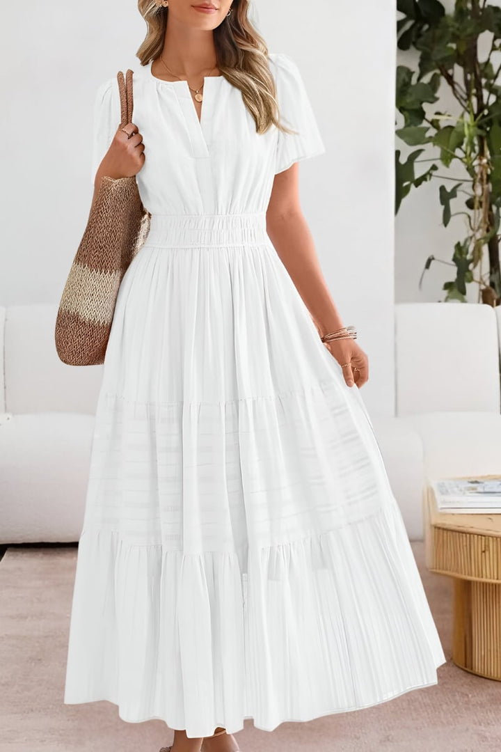 Full-length view of the Boho Breeze dress in red with breezy silhouette and relaxed drape
