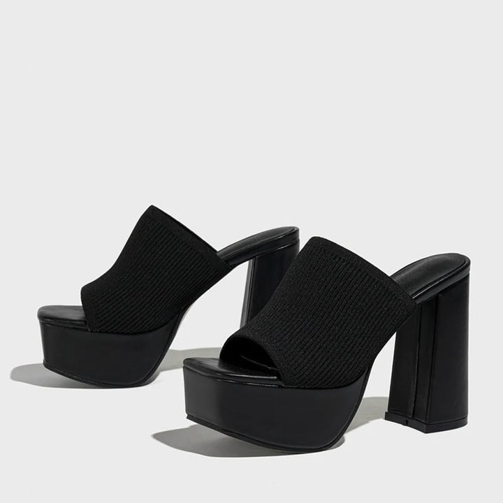 Cinnamon platform sandals in lime green styled with a casual summer outfit, front angle