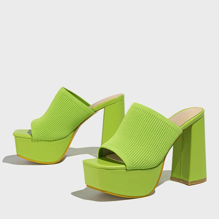 Overhead flat-lay of Cinnamon platform sandals in purple showing full silhouette