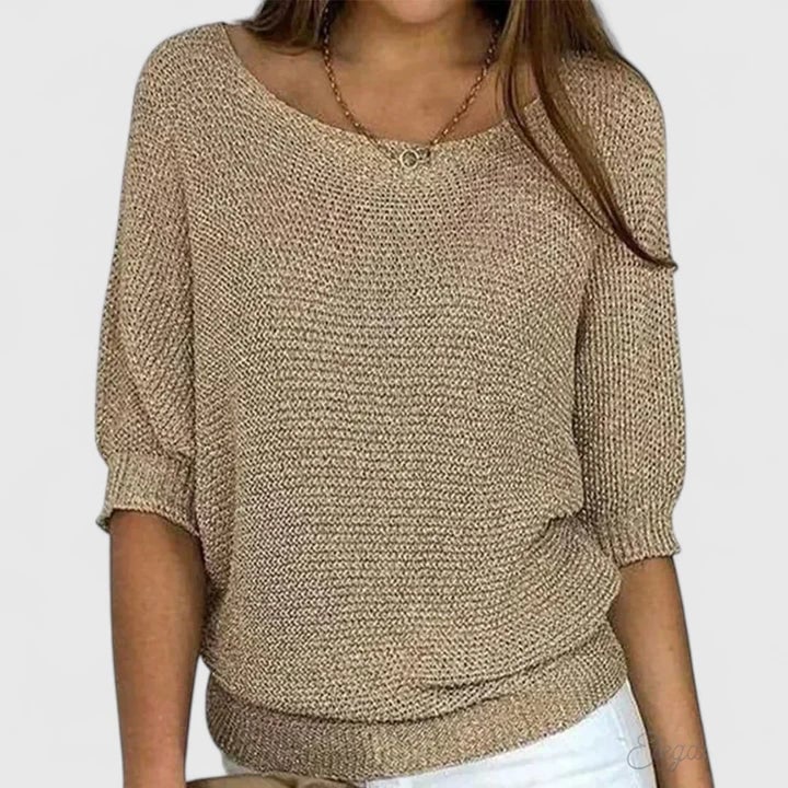 Close-up detail of the Claire sweater in pink highlighting soft breathable fabric