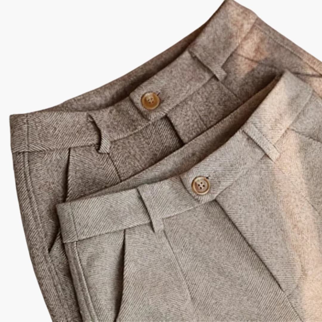 Detail shot of the waistband and tailored seams on the Clarisse tailored pants