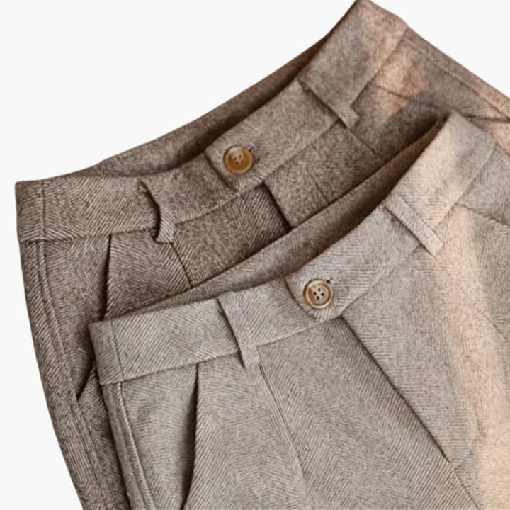 Detail shot of the waistband and tailored seams on the Clarisse tailored pants