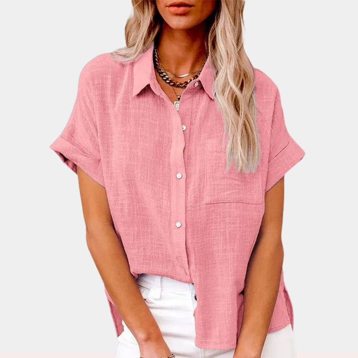 Claudia lightweight button-front shirt in a relaxed fit, shown from the front