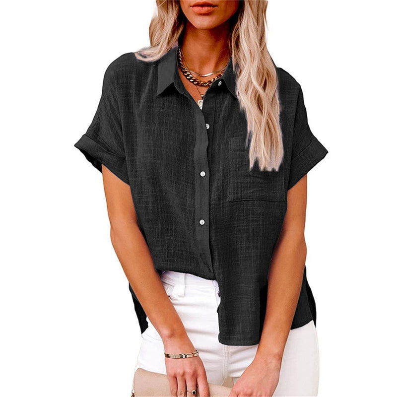 Claudia lightweight shirt styled with denim shorts for a casual summer look