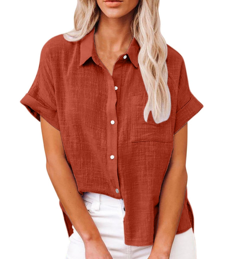 Claudia shirt in Royal Blue showing the short sleeve and relaxed drape