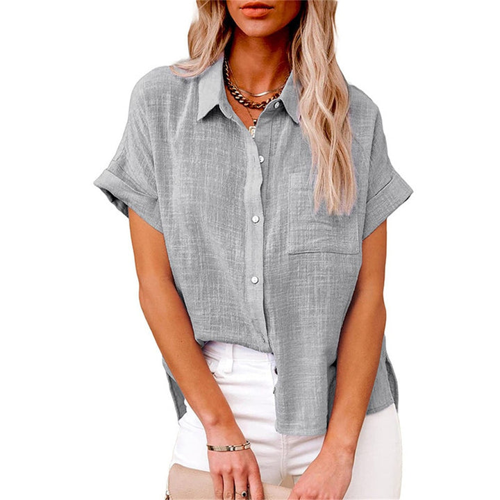 Side view of the Claudia shirt highlighting the relaxed, flattering fit