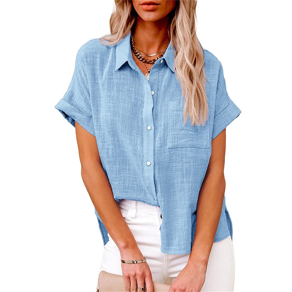 Claudia shirt in Purple styled for a polished warm-weather outfit