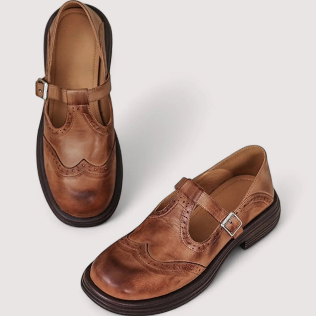 Close-up of the cushioned insole and arch support inside the Claudia Mary Jane shoes