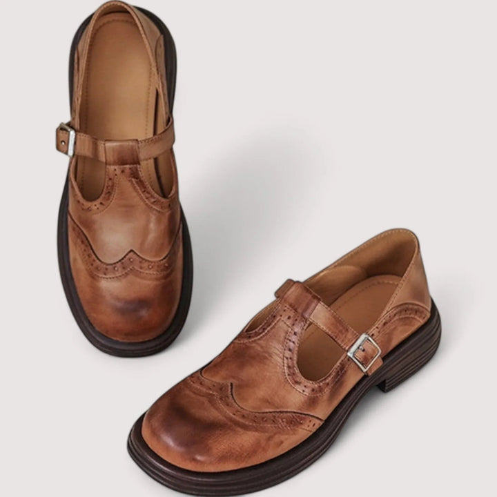 Close-up of the cushioned insole and arch support inside the Claudia Mary Jane shoes