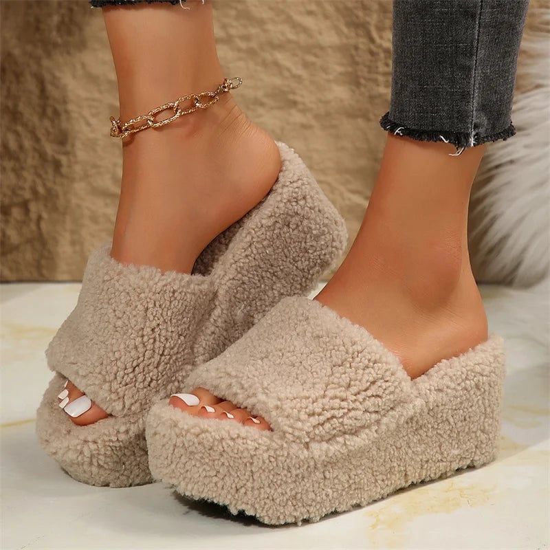 Cleo women's platform wedge sandals in beige with cushioned insole and non-slip outsole, side view