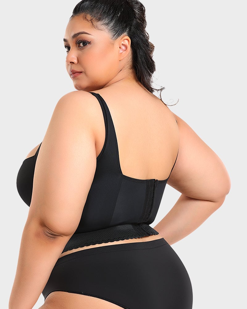Front view of ContourFit longline push-up bra in nude with underwire push-up cups and extended band