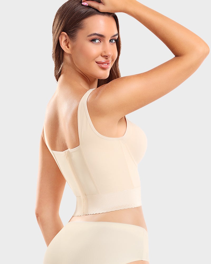 Model wearing ContourFit longline push-up bra in black showing sculpted waist and smooth midsection