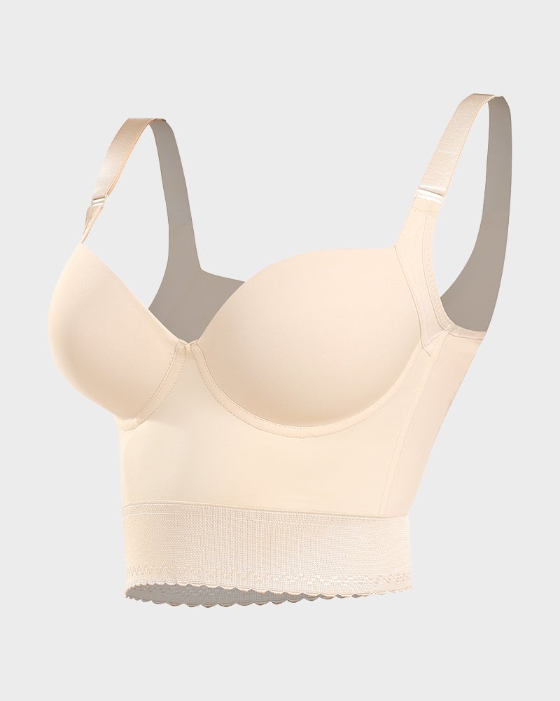 Model in ContourFit longline push-up bra in nude showing full front silhouette with shapewear effect