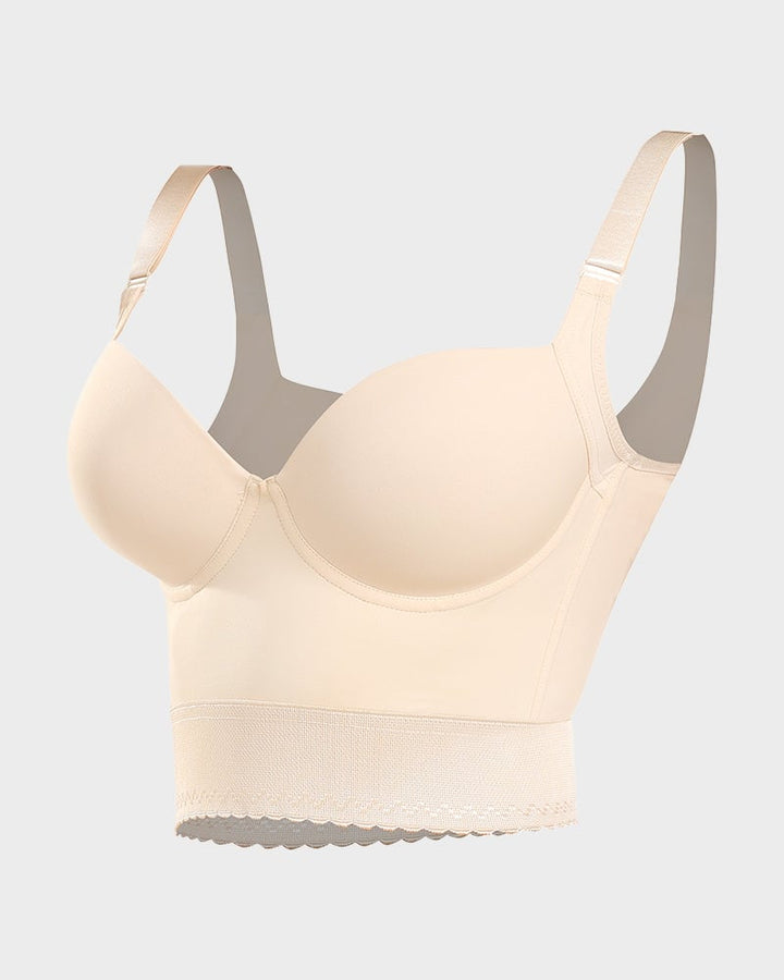 Model in ContourFit longline push-up bra in nude showing full front silhouette with shapewear effect