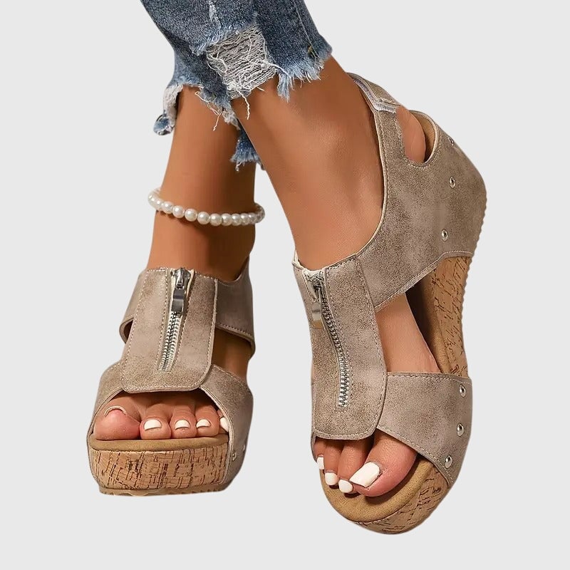 Cordula women's orthopedic sandal in brown with supportive footbed on white background
