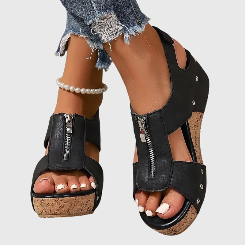 Sole view of Cordula orthopedic sandal in brown showing shock-absorbing outsole construction