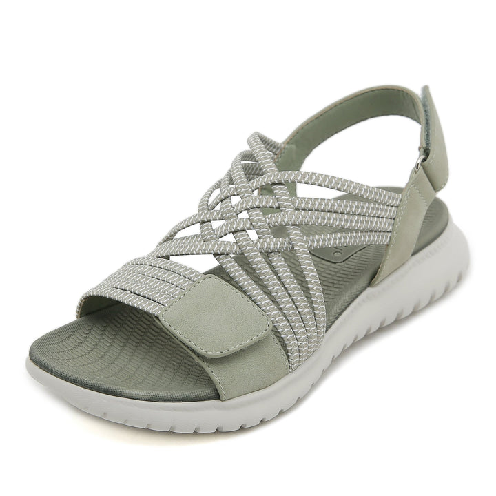 Cosette women's orthopedic adjustable sandals in blue, side view showing strap detail