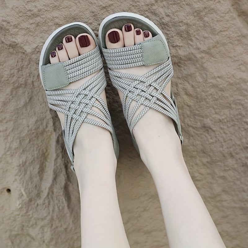 Cosette women's sandals in blue flat lay on light surface