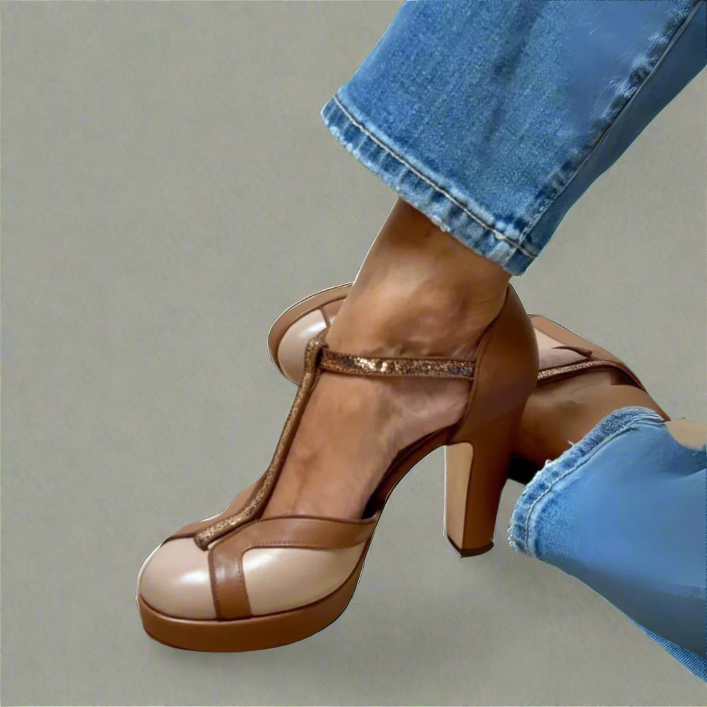 Criselmara elegant heeled sandals with a 7 cm heel, shown in a side profile view highlighting the supportive and breathable design