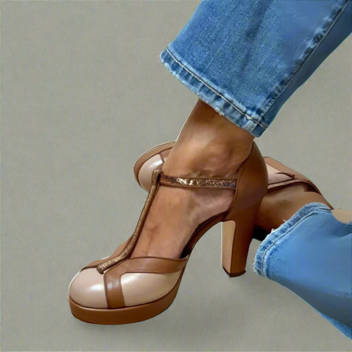 Criselmara elegant heeled sandals with a 7 cm heel, shown in a side profile view highlighting the supportive and breathable design