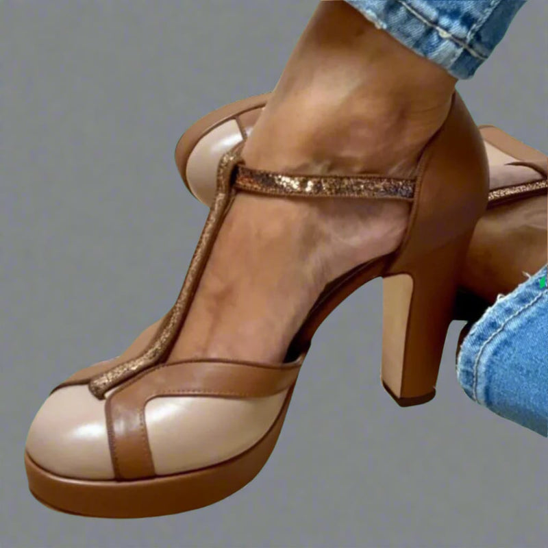 Close-up detail of Criselmara heeled sandals showcasing the lightweight construction and feminine heel silhouette