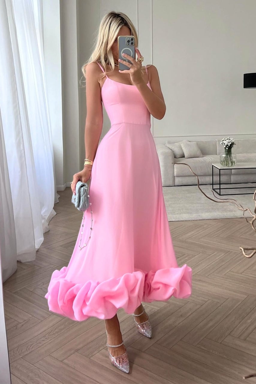 Dahlia dress in pink worn at an outdoor wedding setting