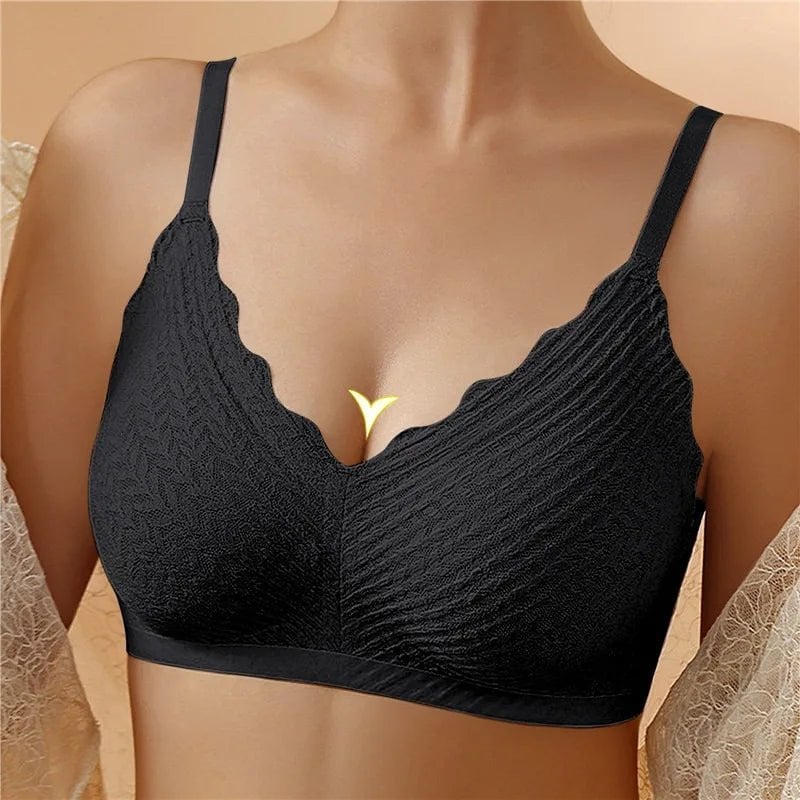Front view of seamless wire-free comfort bra in nude showing smooth silhouette and natural shaping