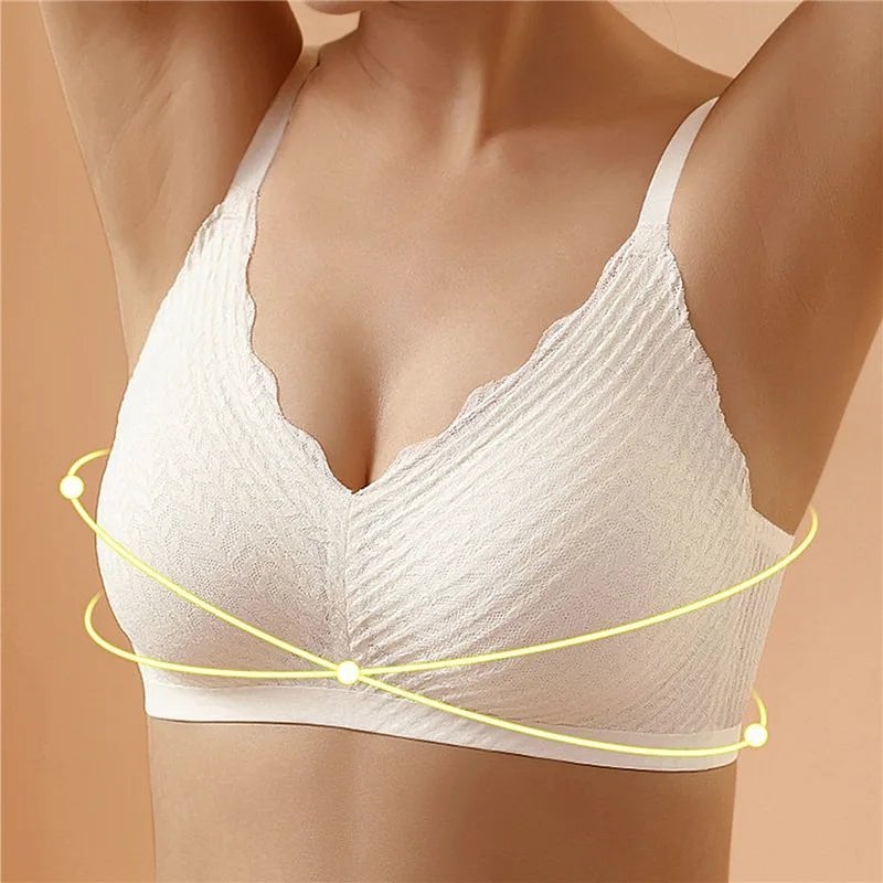 Side profile of seamless comfort bra demonstrating flattering lift and contoured fit
