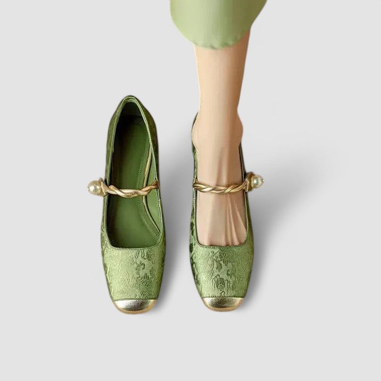 Close-up of the Mary Jane strap and refined finish on black orthopedic shoes