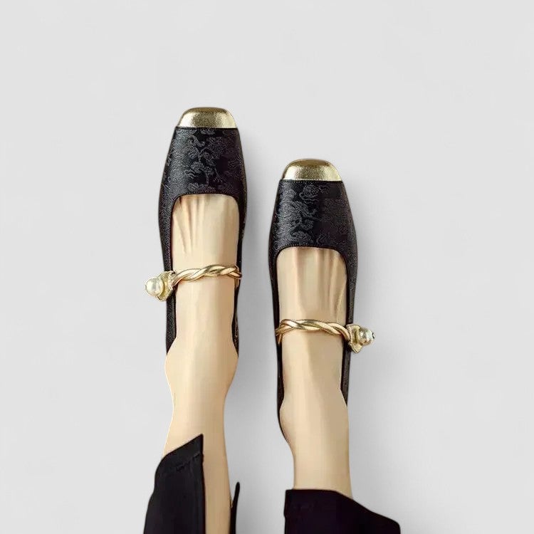 Sole view of orthopedic mary jane shoes showing cushioned footbed and flexible construction