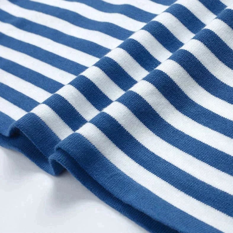 Dana striped T-shirt in pink showing the soft, breathable fabric and feminine neckline