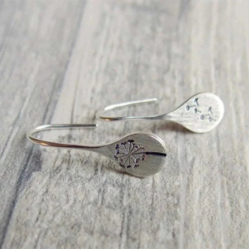 Overhead detail shot of dandelion earring showcasing intricate sterling silver craftsmanship