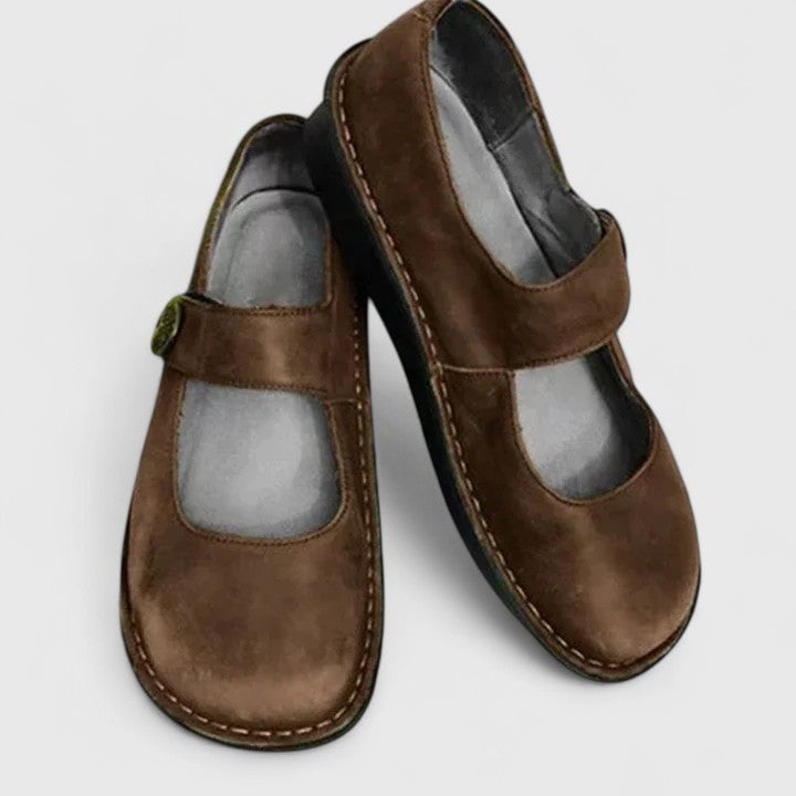 Close-up of the Danielle orthopedic shoe upper showing soft flexible material and polished finish