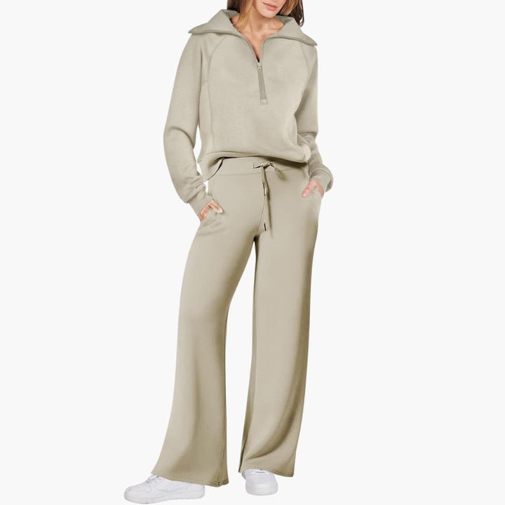 Women's half zip wide leg lounge set in pink side view