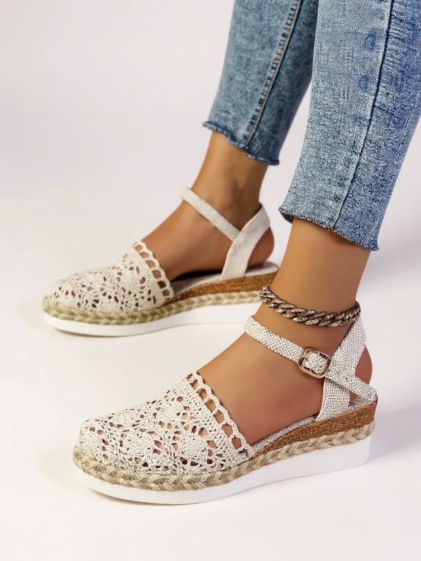 Darby boho woven platform sandals in brown, front view