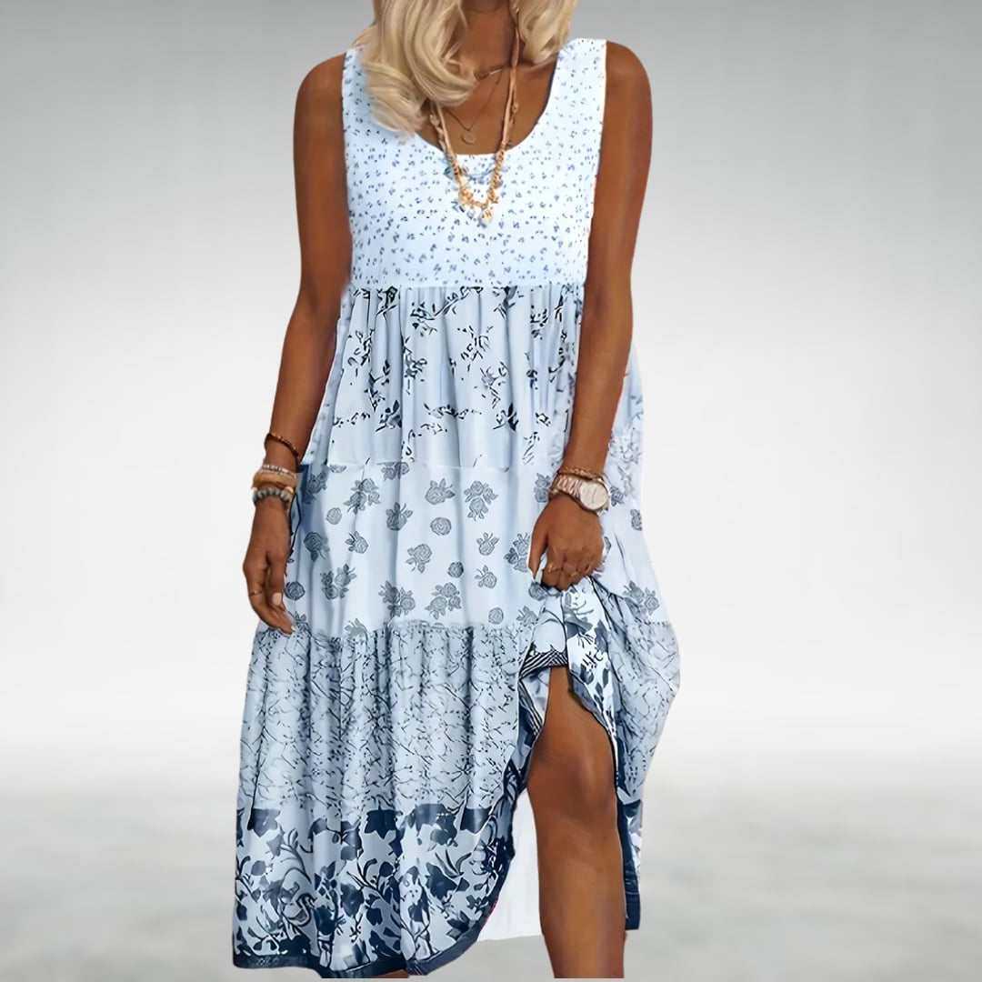 Front view of the Darby lace evening dress showing the softly contoured neckline and waist detail