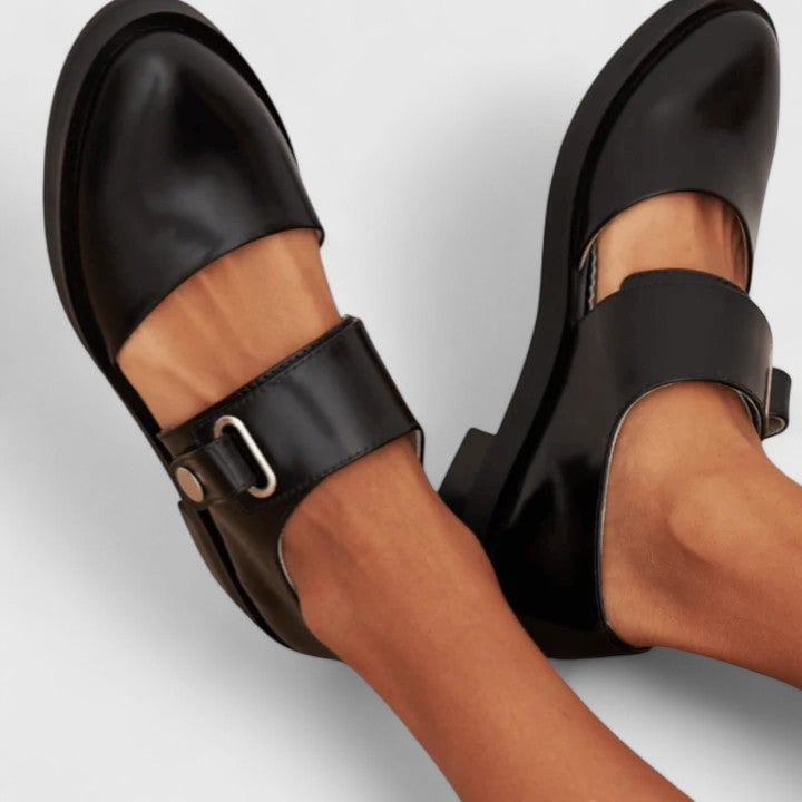 Darcy elegant black women's shoe shown from a front three-quarter angle highlighting its sleek silhouette