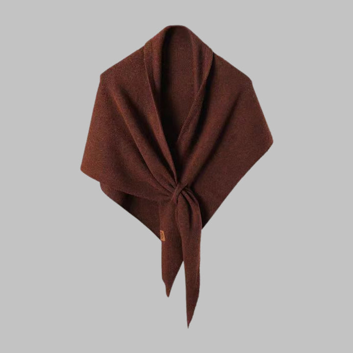 Solid red triangle shawl worn over a simple blouse