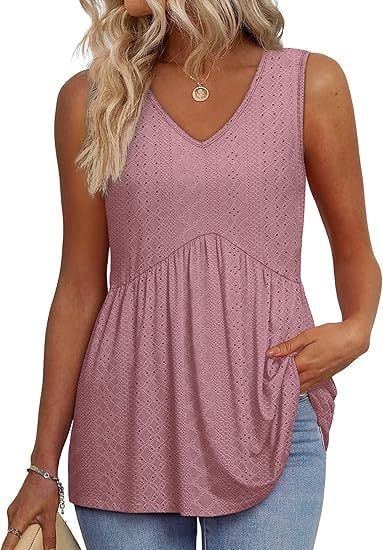 Close-up of the relaxed neckline and soft fabric on a sleeveless casual top