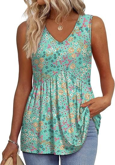 Model in a pink-striped sleeveless top styled casually for a brunch-ready look
