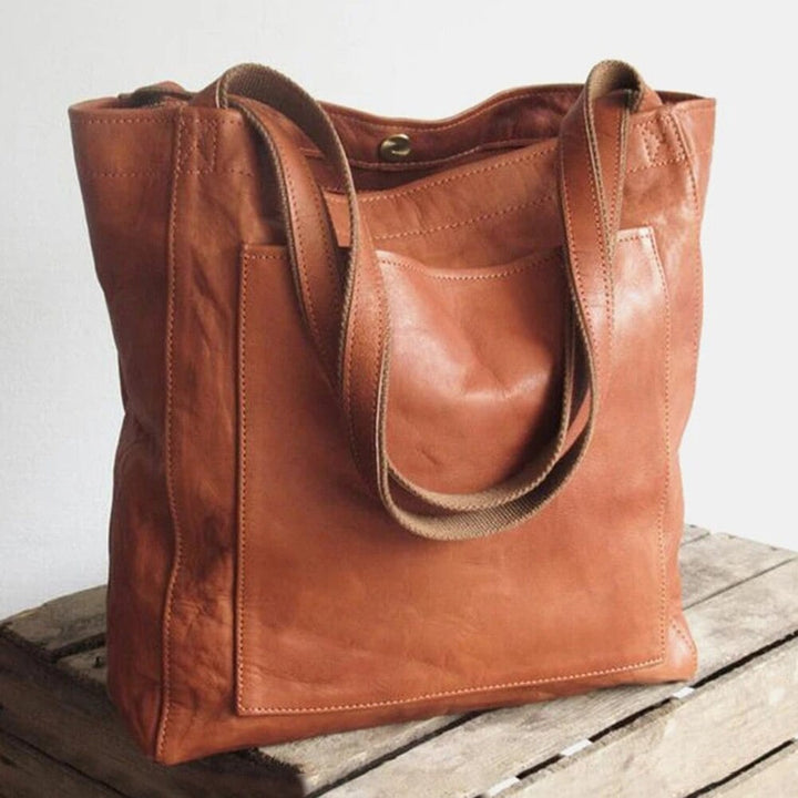 Debbie structured faux leather shoulder bag in brown with organized interior compartments