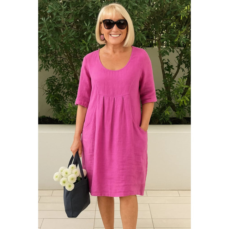 Deborah summer comfort dress styled for a casual warm-weather outing shown in pink
