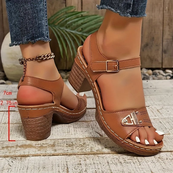 Demi women's sandal in blue, side view showing full silhouette and sole
