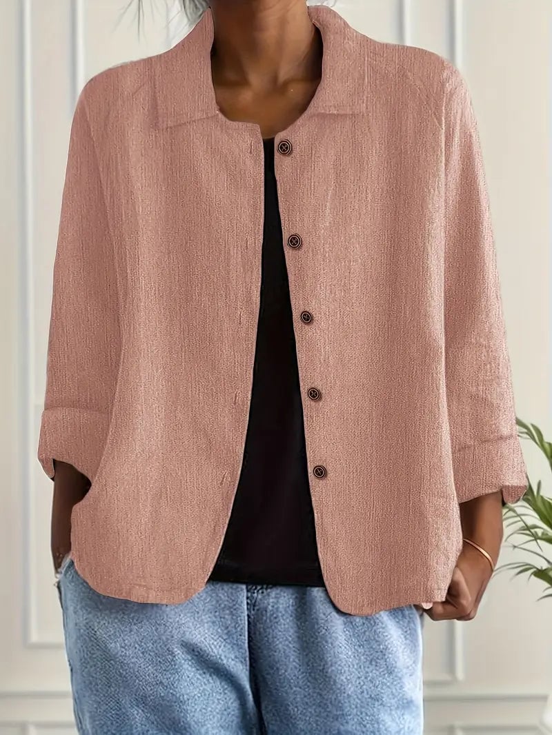 Front view of the classic lightweight top in pink showing relaxed, clean silhouette