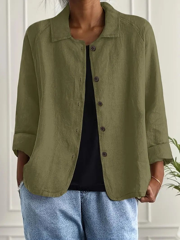 Classic light top in olive color shown as a standalone layer for casual wear