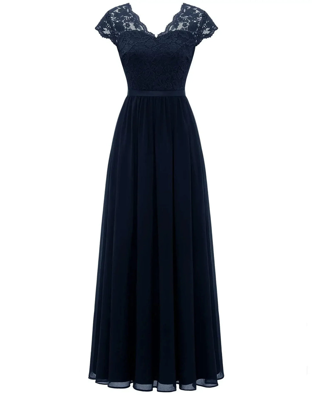Champagne short sleeve lace dress styled with heels, perfect for an elegant evening occasion