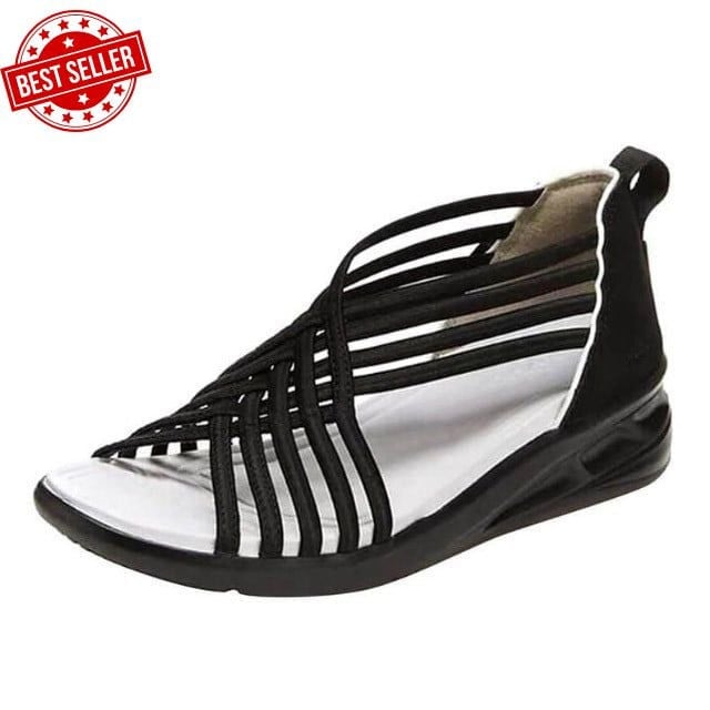 Women's orthopedic spring sandal with memory foam footbed shown in a neutral colorway, side profile view